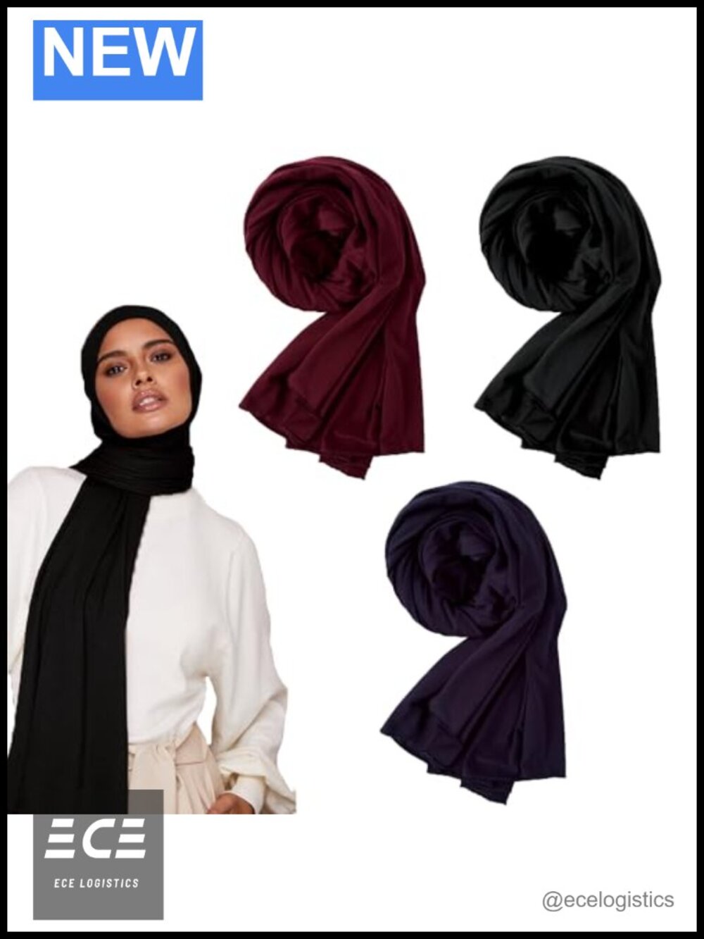 Premium Jersey Hijab Scarf 3 Pack Viscose Lycra Stretch Non-Slip Wrap